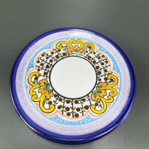 Mexican Pottery Talavera Round Dish Plate Hand Painted Mexico Puebla 4.5in Set 2 - Picture 9 of 9